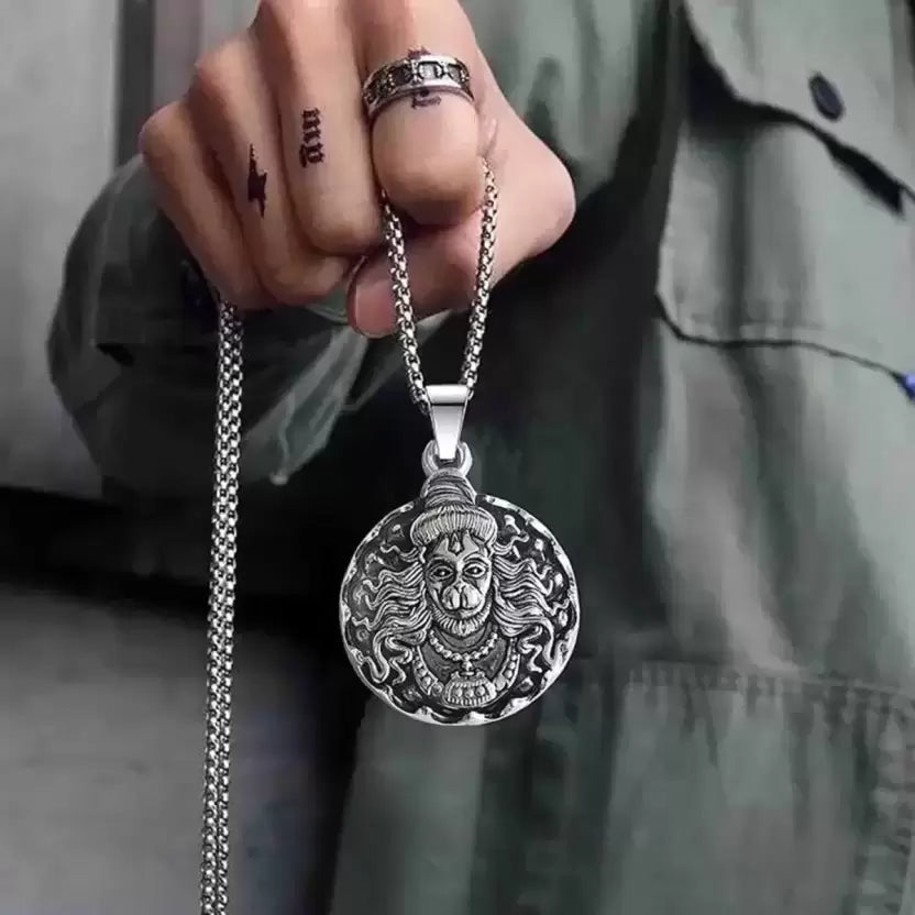 Men's Silver Chain with Hanuman Pendant