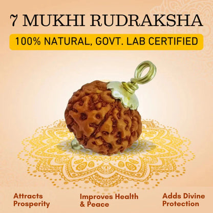 Pure 7 Mukhi Silver Capped Rudraksha Pendant with Thread