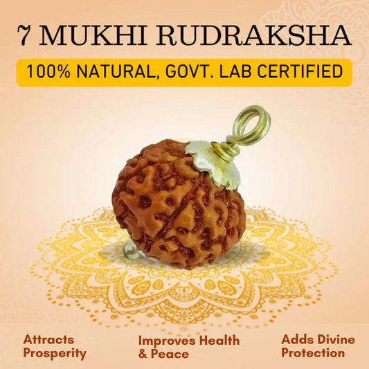 Pure 7 Mukhi Silver Capped Rudraksha Pendant with Thread